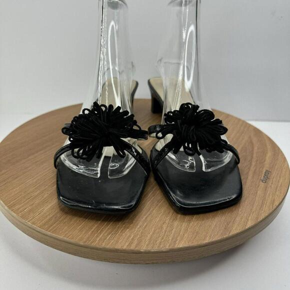 Hillard & Hanson Vintage Black Leather Pom Pom Square Toe Slip-On Heel Size 7.5 - Picture 2 of 8